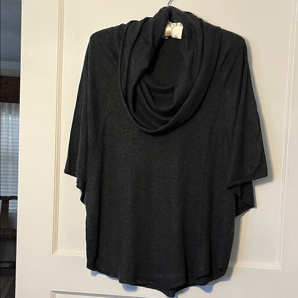 Black Heather Grey cashmere blend Cowl Neck Poncho size small lightweight